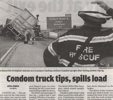 condom truck spills load